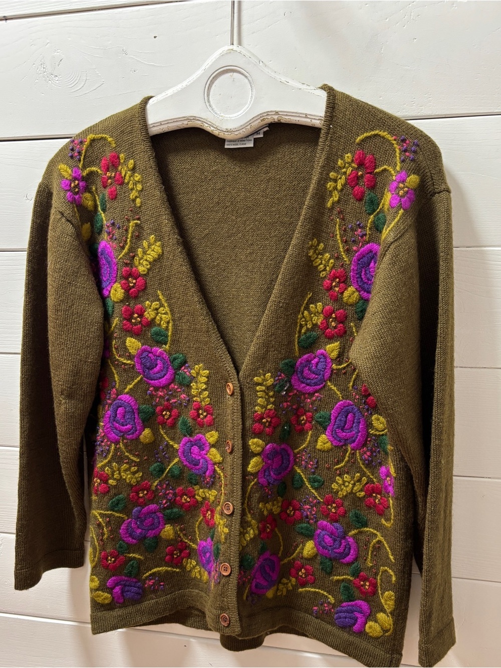 Spanner Imports Embroidered VINTAGE Cardigan – Olive Green – Size M - Picture 3 of 11